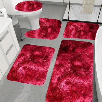 5pcs Bathroom Rugs Combo Set - Bathroom Accessory with Rectangle Toilet Cover, U-Shaped Contour Mat, Synthetic Water Absorbent Bathmat, Slip-Safe Footing, Washable Rug, Easy Daily Care for Bathtub/Shower (Black)