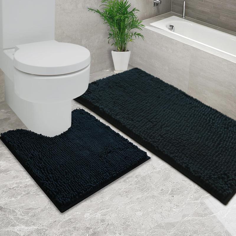 Light Gray Bathroom Mat Set (2-Piece), Synthetic Dense Pile, Super Water Absorbent Quick Dry, Sturdy PVC Base, Non-Slip, Machine Washable, Rectangle for Bathtubs