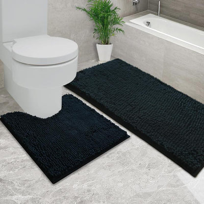 Light Gray Bathroom Mat Set (2-Piece), Synthetic Dense Pile, Super Water Absorbent Quick Dry, Sturdy PVC Base, Non-Slip, Machine Washable, Rectangle for Bathtubs