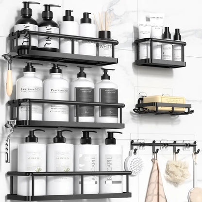 YASONIC 2/5/6 Pack Shower Caddy Shelf Bathroom Organizer Rack No Drilling Multifunctional Self Adhesive Black Shelves Basket for Shampoo Soap Space-Saving Durable Rust-Resistant summerwins