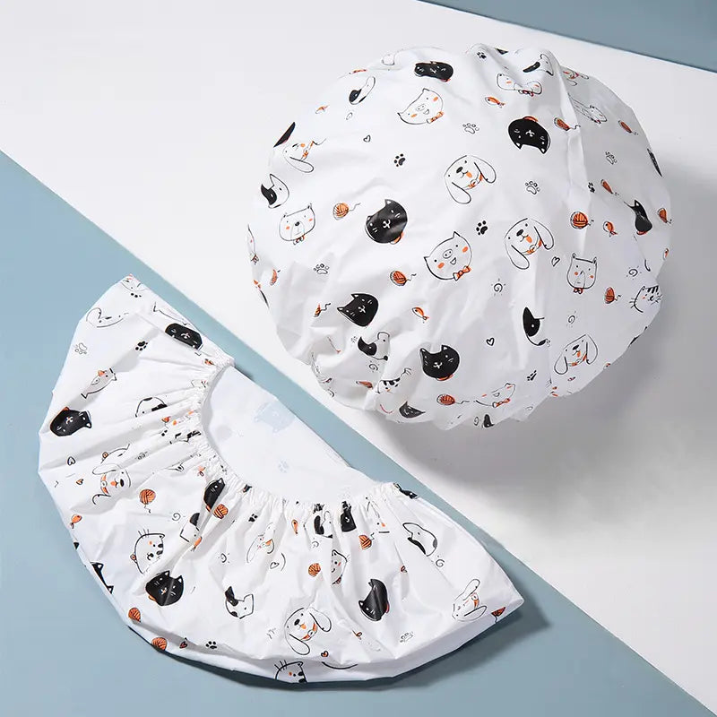 Adults' Fashion Unisex 2-Pack Cartoon Print Waterproof Adjustable Set Shower Caps, Casual Hair Protection, Bathroom Home Supplies