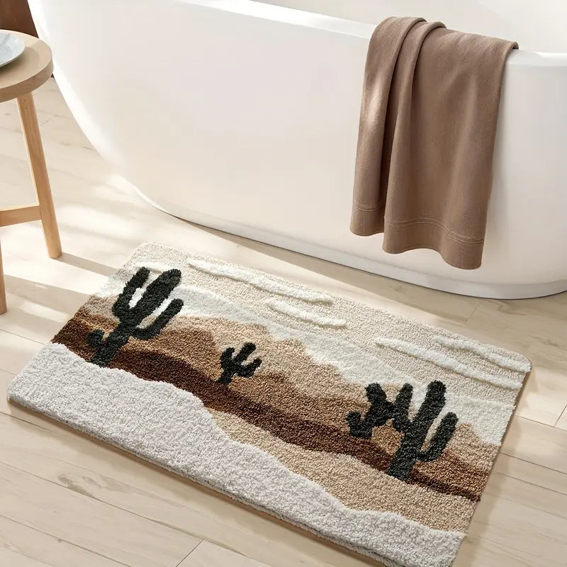 1pc Premium Rectangle Desert Pattern Bathroom Rug - Absorbent, Non-Slip, Comfortable - for Bathroom Floor, Home Decor, Christmas Gift