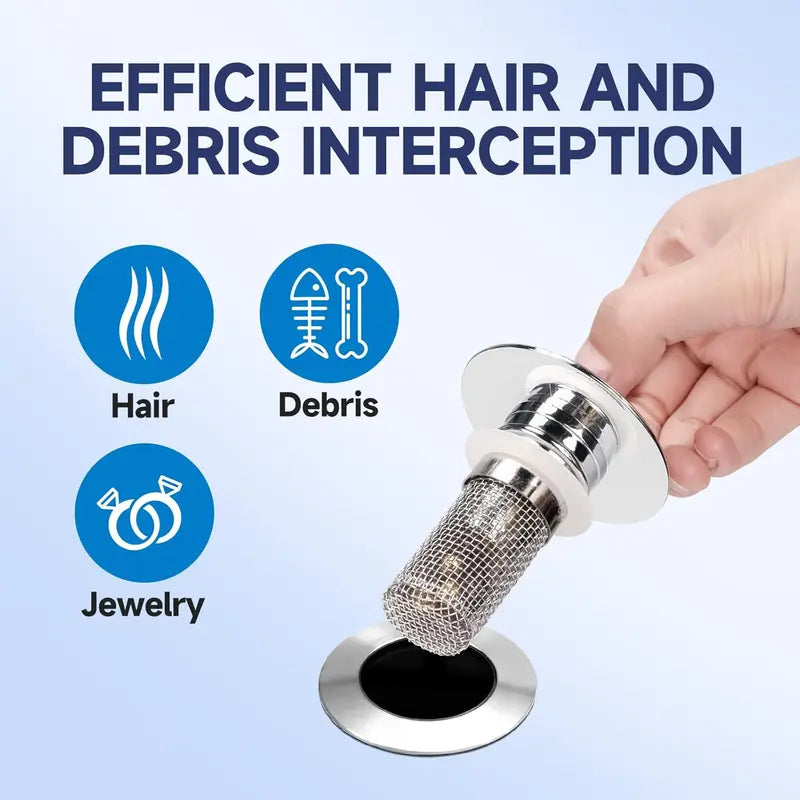 Bathroom Sink Stopper HairCatcher, Universal Pop Up Sink Drain Filter withStainless Steel Filter Basket, Bathroom Sink Drain Strainer Brass Construction Rubber Shower