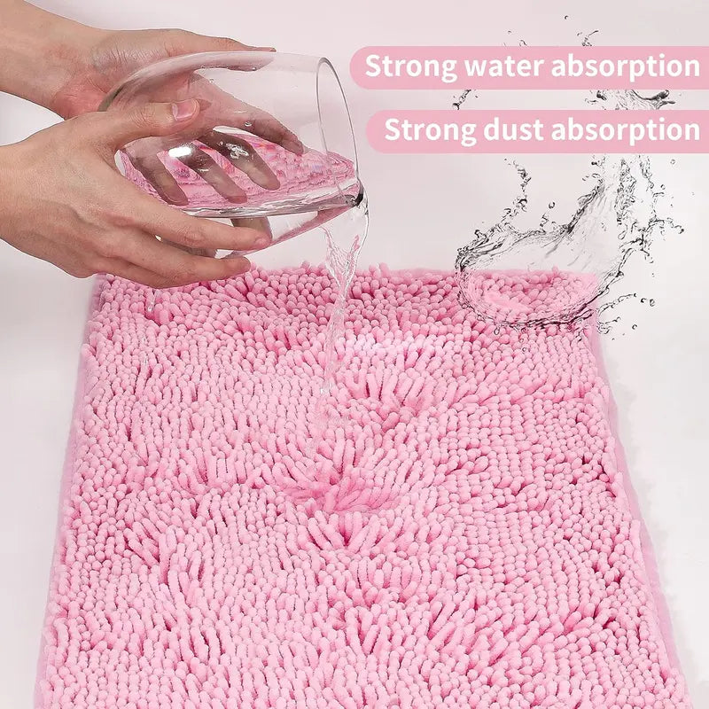 Pet Owners' Thick 2-Piece Luxury Chenille Bath Mats Set - Soft, Nonslip, Super Absorbent, Fast-Drying, Machine-Washable Shaggy Rugs for Shower Room (20"x32"+16"x24", Ideal Gift for Bathroom Needs), Super Absorbent Bath Mat