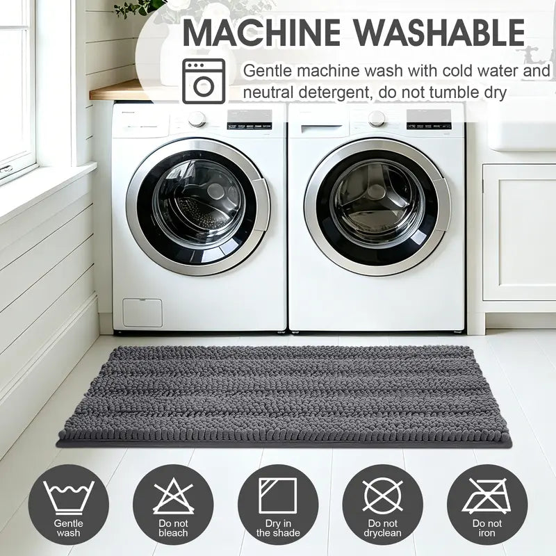 ACCUMTEK 3-Piece Soft Striped Rectangle Chenille Bathroom Rug Set - Stays Put PVC Grip, Absorbent, Plush Texture Shaggy Weave, Machine Washable for Easy Upkeep, Bathroom Accessory, High Pile
