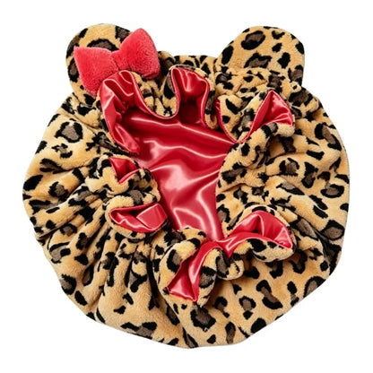 Super Absorbent Quick Dry Hair Cap, Face Wash Spa Leopard Print Cat Ear Headband, Quick Dry Hair Cap Soft Sleep Hat, Bowknot Hair Band for Makeup Skincare Multi-Function Headband Sleep Hat for Bath Spa