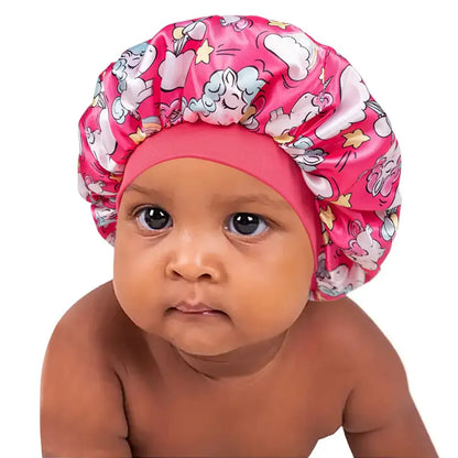 Child's Silk-Like Satin Sleep Bonnet - Snug Fit Hair Care Cover for Sleep & Bath, Soft Printed Reusable Breathable Sport Rainwear-Compatible Accessory