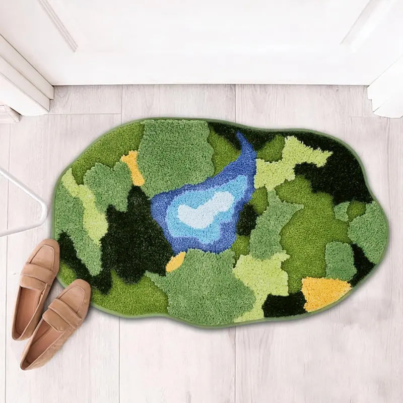 Vandleonet 3D Moss Green Microfiber Bath Mat - 32x20 in Tufted, Thick Texture, Absorbent, Quick-Dry, Plush Shaggy Fluffy, Non-Slip Backing, Cold-Wash Rustic Home Supplies for Shower Safety, Indoors, Office Decor