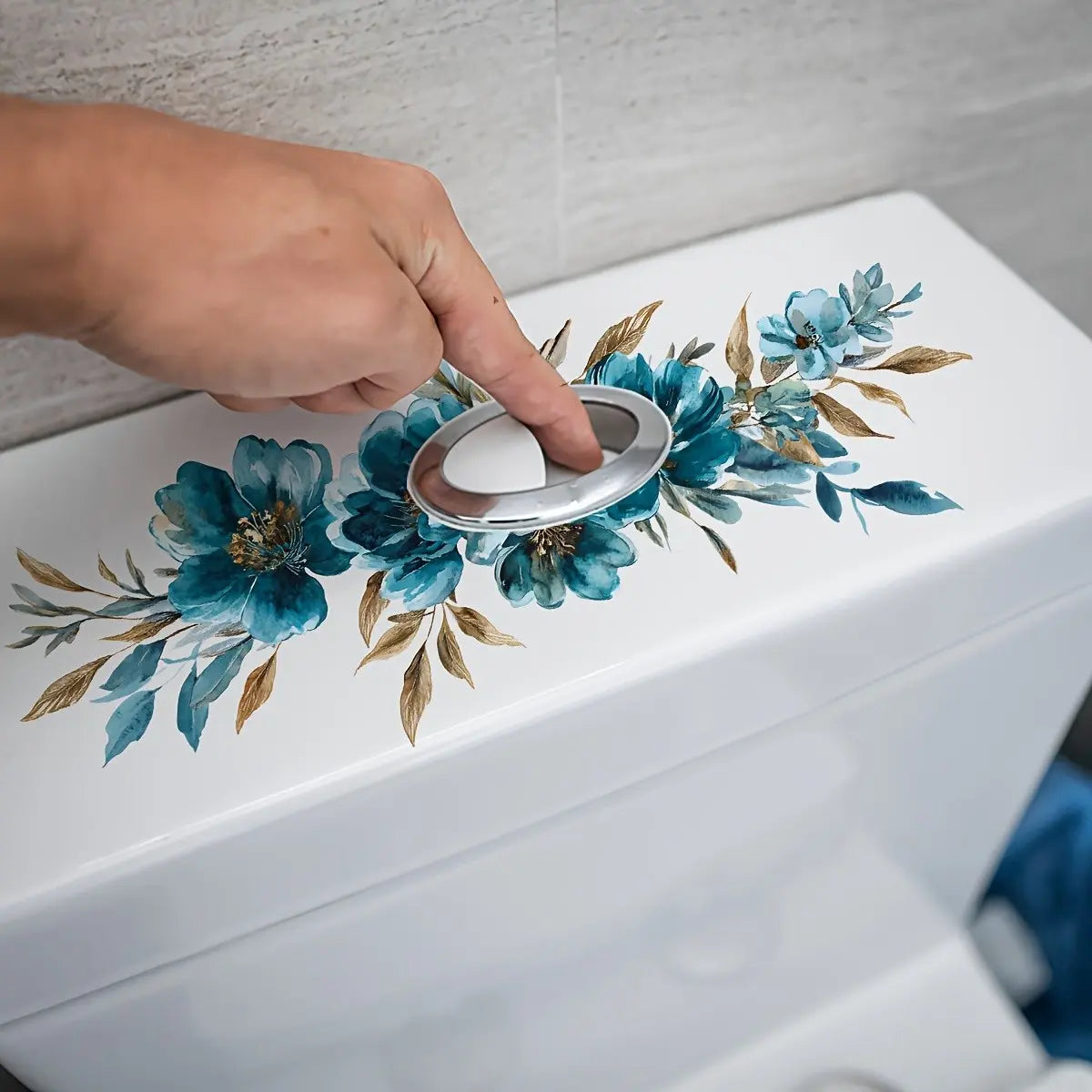 Blue Floral Art Toilet Sticker, Elegant Bathroom Wall Decor, Warm Home Decoration, Single Piece, Stylish and Comfortable Design, Bathroom House Decor