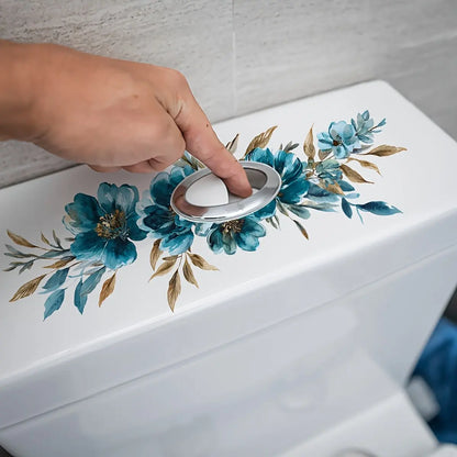 Blue Floral Art Toilet Sticker, Elegant Bathroom Wall Decor, Warm Home Decoration, Single Piece, Stylish and Comfortable Design, Bathroom House Decor