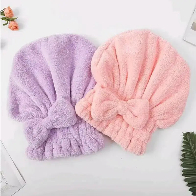 4pcs Shower Cap Set for Women, Soft Ultra-Absorbent Hair Drying Towel Wraps with Bow Decor, Reusable Bathroom Essentials for Adults