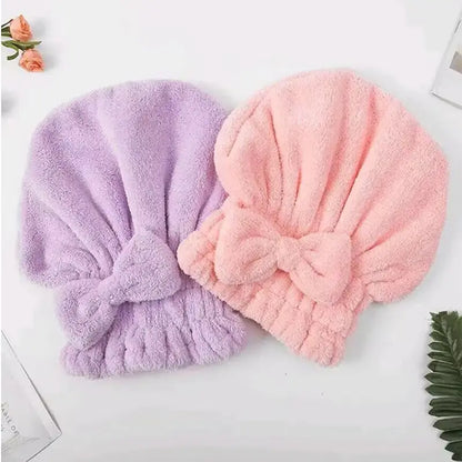4pcs Shower Cap Set for Women, Soft Ultra-Absorbent Hair Drying Towel Wraps with Bow Decor, Reusable Bathroom Essentials for Adults