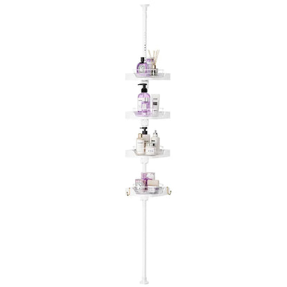 MAONAME 360° Rotating Corner Shower Caddy Tension Pole Organizer - Modern Bathroom Accessory, 4-Tier Adjustable Rustproof Metal Pole, Plastic Shelves with Safety Guardrail, Drainage Keeps Shelves Drier for Organizing Bathroom