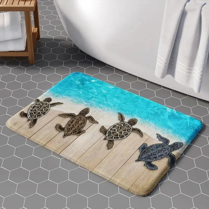 1/2/3pcs Traditional Rectangle Cushioned Anti-Slip Bath Mats - Home Supplies Mat Rug, Turtle Pattern Marine Theme Decor, Soft Comfortable Surface for Fatigue Relief (Bathroom & Kitchen Use)