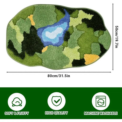 Vandleonet 3D Moss Green Microfiber Bath Mat - 32x20 in Tufted, Thick Texture, Absorbent, Quick-Dry, Plush Shaggy Fluffy, Non-Slip Backing, Cold-Wash Rustic Home Supplies for Shower Safety, Indoors, Office Decor