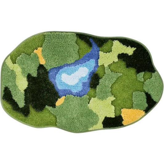 Vandleonet 3D Moss Green Microfiber Bath Mat - 32x20 in Tufted, Thick Texture, Absorbent, Quick-Dry, Plush Shaggy Fluffy, Non-Slip Backing, Cold-Wash Rustic Home Supplies for Shower Safety, Indoors, Office Decor