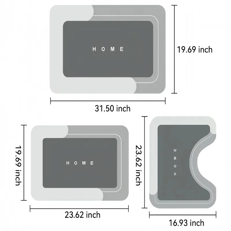 3 Pcs/Set Square Diatomite Mud Bathroom Non-Slip Mats - Absorbs Water, Quick-Drying, Soft, Comfortable, Easy to Maintain, Checkered Look, Pouch Pack for Restrooms, Shower Areas, Square Mats, Three Pieces