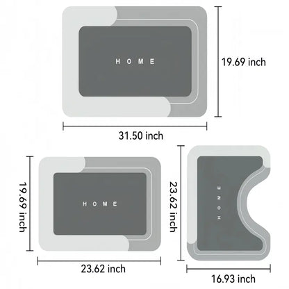 3 Pcs/Set Square Diatomite Mud Bathroom Non-Slip Mats - Absorbs Water, Quick-Drying, Soft, Comfortable, Easy to Maintain, Checkered Look, Pouch Pack for Restrooms, Shower Areas, Square Mats, Three Pieces