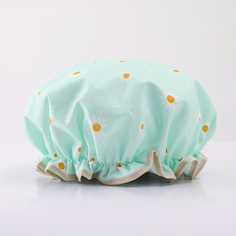 Women's Reusable Double-Layer Floral Shower Cap - Adult, One Size, Adjustable Daisy-Print Bonnet with Elastic Band for Hair Protection, Spa Use