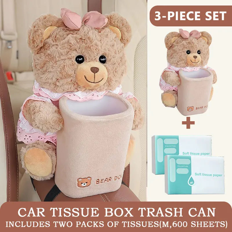 Cute Teddy Shape 2-in-1 Plastic Tissue Box Trashcan - Creative Waste Bin, Home Trash Bin, Portable Car Interior & Home Storage Organizer, Compact Fit, Valentine's Day Gifts, 2-in-1 Functionality