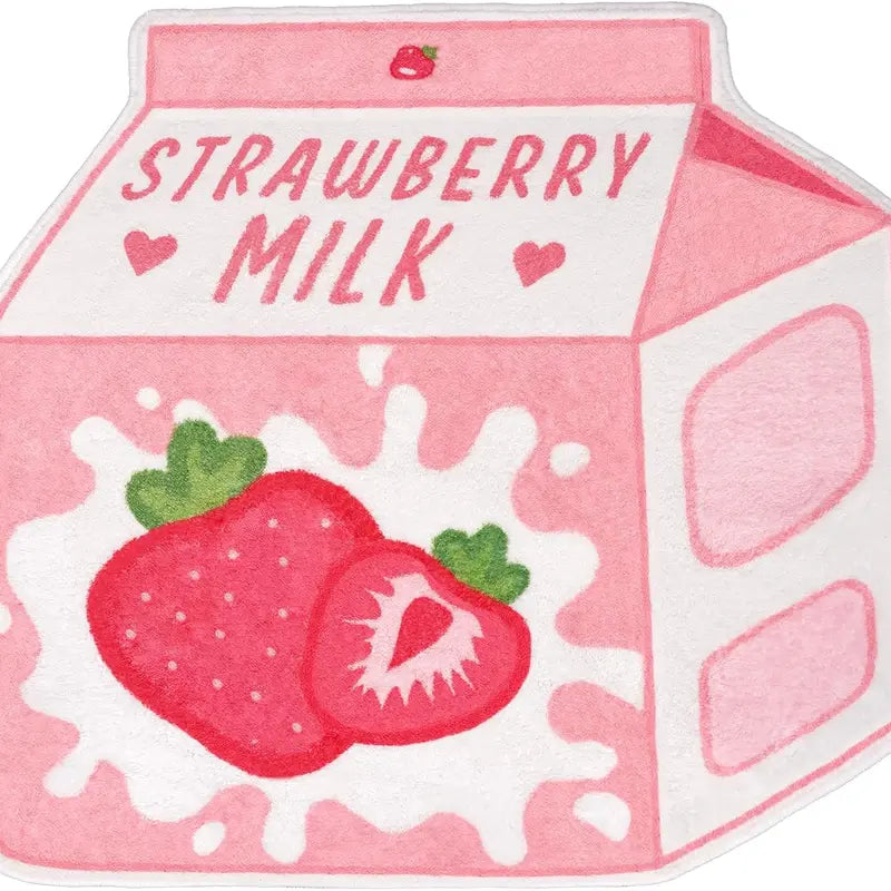 Cute Pink Fruit Strawberry Milk Rug Non-Slip Soft Washable Funny Irregular Shaped Bath Mat for Bathroom Bedroom Living Room