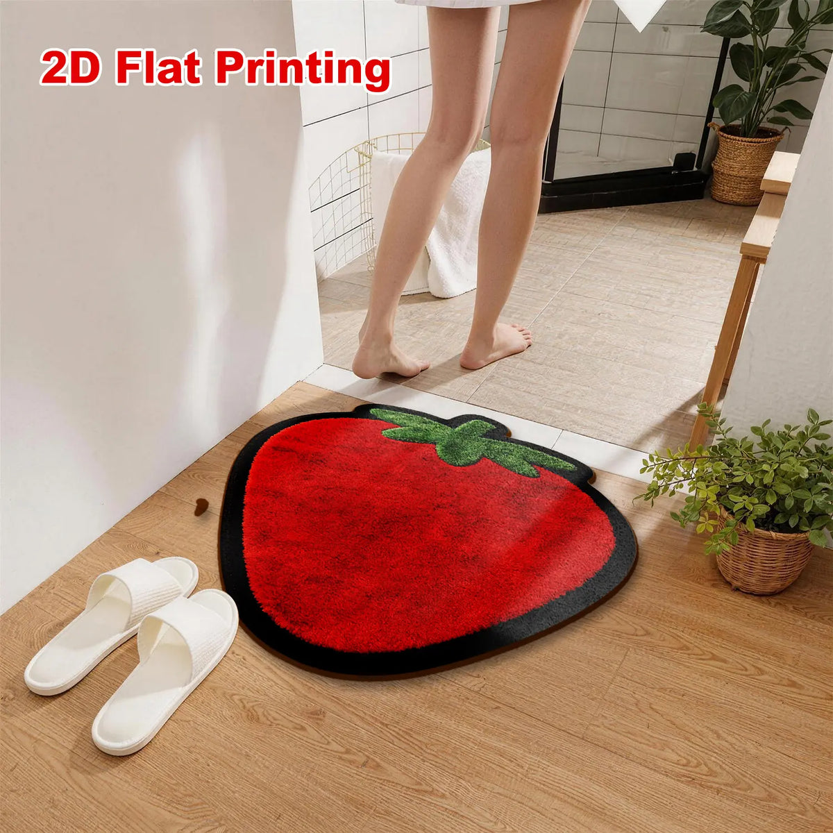 Strawberry Shape Short Pile Mat, Soft Velvet Material, Non-Slip, Spring Use, Bathroom Rug, Entryway Carpet, Home Decor, Bath Mats For Bathroom Non Slip