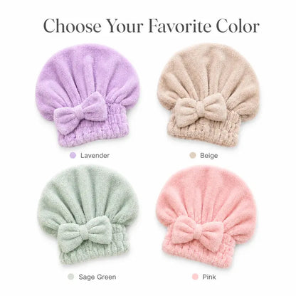Soft Microfiber Hair Drying Cap for Women – Quick-Dry, Frizz-Free, Elastic Turban with Cute Bow, 4 Color Options for Spa, Shower & Hair Care Routine