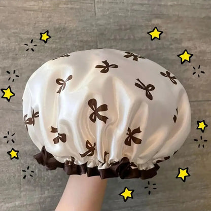 1 Pack Double Layer Waterproof Shower Cap For Women Reusable Hair Care Cap For Bathing Hair Washing Bathroom Accessory Reusable Shower Caps