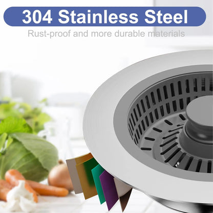 3-in-1 Kitchen Sink Strainer & Stopper, Stainless Steel Pop Up Kitchen Sink Drain Strainer, Anti-clogging Kitchen Sink Stopper, Kitchen Fixtures, Bathroom Sink Stopper, Anti Clogging Drainage