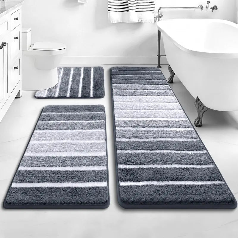 [SeptemberStockUp] HEBE Boho 3-Piece Washable Shaggy Bath Rugs Set, Non-Slip Stays Put Grip Absorbent Microfiber Mats with U-Shaped Contour Toilet Rug, Traditional Look Aztec Western Carpet for Tub/Shower Indoor Areas