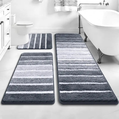 [SeptemberStockUp] HEBE Boho 3-Piece Washable Shaggy Bath Rugs Set, Non-Slip Stays Put Grip Absorbent Microfiber Mats with U-Shaped Contour Toilet Rug, Traditional Look Aztec Western Carpet for Tub/Shower Indoor Areas