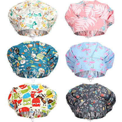 6pcs Unisex Cotton Bouffant Caps - Adjustable, Breathable, Button-Secured, Reusable Elastic Turbans with Printed Scrub Design, Accessory for Automotive Professionals' Car Repair Assembly-Disassembly Tasks, Nursing, Kitchens, Dental Care, Button Secure