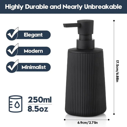 Small Soap Dispenser for Bathroom and Kitchen, Modern Farmhouse Striped Style Plastic Hand Soap Dish Soap Dispenser with Pump - Matte Black