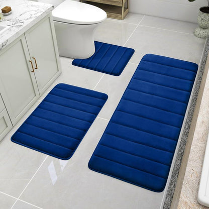 Black Polyester 3-Piece Bathroom Rug Combo Set - Thick, Slip-Safe PVC, Stable PVC Backing, Extra Soft, Absorbent, Machine Washable, 20"x24" Rectangular Bathroom Floor Mat, U-Shaped Toilet Area Cover, Synthetic Memory Foam