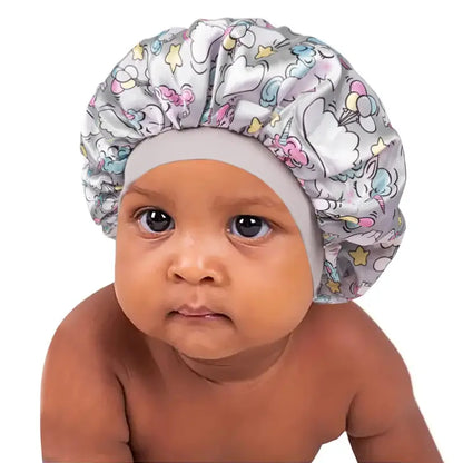 Child's Silk-Like Satin Sleep Bonnet - Snug Fit Hair Care Cover for Sleep & Bath, Soft Printed Reusable Breathable Sport Rainwear-Compatible Accessory
