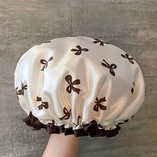Women's Waterproof Reusable Bow Pattern Shower Cap, Elastic Hair Cover, Bathroom Home Kitchen Use, Summer Back-To-School Decor, Bathroom Accessory