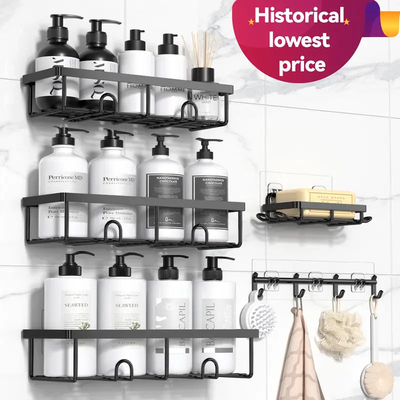 YASONIC 2/5/6 Pack Shower Caddy Shelf Bathroom Organizer Rack No Drilling Multifunctional Self Adhesive Black Shelves Basket for Shampoo Soap Space-Saving Durable Rust-Resistant summerwins
