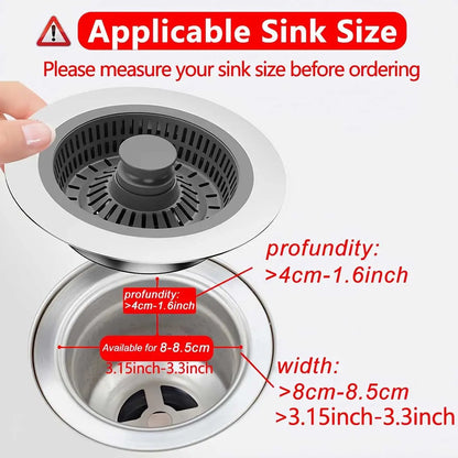 3-in-1 Kitchen Sink Strainer & Stopper, Stainless Steel Pop Up Kitchen Sink Drain Strainer, Anti-clogging Kitchen Sink Stopper, Kitchen Fixtures, Bathroom Sink Stopper, Anti Clogging Drainage