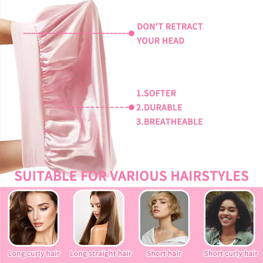 Satin Shower Cap Bathroom Accessory - Modern Smooth Design with Elastic Wide Band, Portable Adjustable Hair Waving Bonnet for Black Women’s Braids, Silk Chemo Cap, Satin Storage Bag (Bedroom Use Compatible)