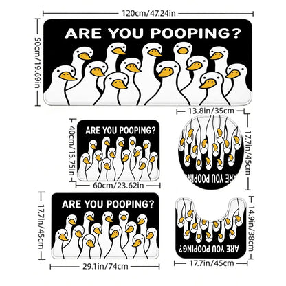 3/5Pcs Goose Bathroom Rugs Set, Nonslip Bathroom Rugs, Absorbent Bathroom Mats, Are You Pooping Quote Print Bath Mat Set, Non Slip Absorbent Washable Floor Runner, U Shaped Toilet Mat & Lid Cover, Bathroom Humor Decor For Home