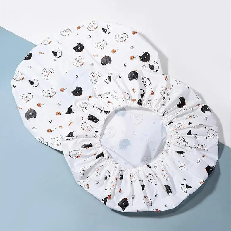 Adults' Fashion Unisex 2-Pack Cartoon Print Waterproof Adjustable Set Shower Caps, Casual Hair Protection, Bathroom Home Supplies