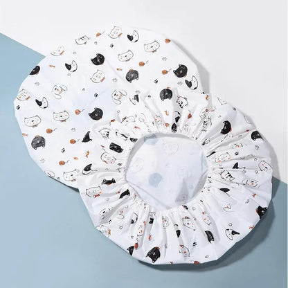 Adults' Fashion Unisex 2-Pack Cartoon Print Waterproof Adjustable Set Shower Caps, Casual Hair Protection, Bathroom Home Supplies