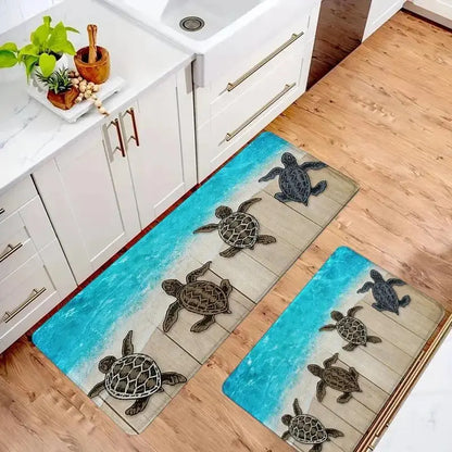 1/2/3pcs Traditional Rectangle Cushioned Anti-Slip Bath Mats - Home Supplies Mat Rug, Turtle Pattern Marine Theme Decor, Soft Comfortable Surface for Fatigue Relief (Bathroom & Kitchen Use)