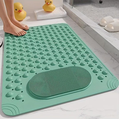 Non-Slip PVC Bath Mat with Massage Buttons - Light Blue & Multi-Color Polka Dot Pattern, Rectangular Shower and Bathroom Safety Mat, 0.9cm Thick, Durable PVC Material, Bath Accessories, Nonslip Bathtub Mat, Shower Floor Mat Non Slip