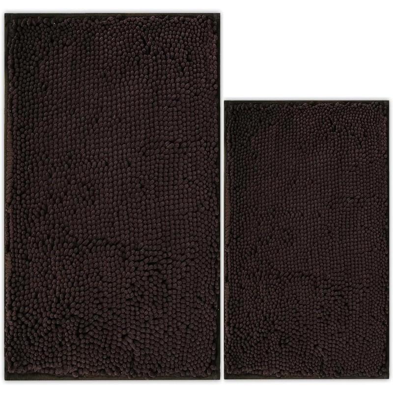 Light Gray Bathroom Mat Set (2-Piece), Synthetic Dense Pile, Super Water Absorbent Quick Dry, Sturdy PVC Base, Non-Slip, Machine Washable, Rectangle for Bathtubs