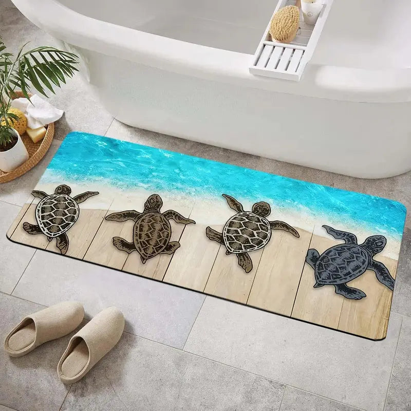 1/2/3pcs Traditional Rectangle Cushioned Anti-Slip Bath Mats - Home Supplies Mat Rug, Turtle Pattern Marine Theme Decor, Soft Comfortable Surface for Fatigue Relief (Bathroom & Kitchen Use)