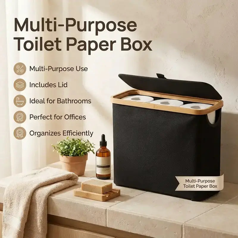 Wooden Freestanding Tissue Holder with Secure Lid, Modern Durable Lightweight Rectangle Home Storage Box, 1-Count Portable Toilet Paper Holder, Bathroom Accessory, Boho Room Accent for Tidy Organization