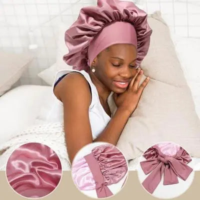 Double Layered Satin Night Caps Hair Care Silk-Like Bonnet Sleeping Hat Shower Caps for Women Nightcap With Elastic Tie Band Gifts Household