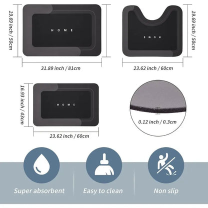 3PCS Multi-Piece Set Bathroom Rug Sets - Nonslip Diatomite-TRP Rectangle Rubber Backing Bath Mats, Durable, Water-Absorbent, Quick-Dry for Indoor Bathroom Home Supplies, Water Absorbent Bathmat