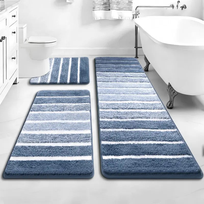[SeptemberStockUp] HEBE Boho 3-Piece Washable Shaggy Bath Rugs Set, Non-Slip Stays Put Grip Absorbent Microfiber Mats with U-Shaped Contour Toilet Rug, Traditional Look Aztec Western Carpet for Tub/Shower Indoor Areas